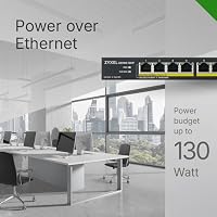 Zyxel 10-Port Gigabit Unmanged PoE+ Switch, 8 Ports mit PoE 130 Watt max. 2 SFP-Ports - Design ohne Lüfter fanless [GS1100-10HP] – Ansicht 6