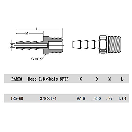 Boeray Brass Hose Barb Fittings 3/8 Inch Barb To 1/4 Inch Male Npt Thread Air Hose Fitting Adapter Pack Of 5 #TOP1
