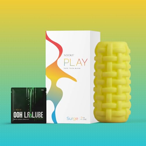 Image of NOOKY Surge 2-in-1 Sleeve Massager & Water Based Natural Lube for Men | Waterproof Stretchable Ribbed Design | Super Soft Silicone | Stress Relief & Relaxation | Yellow Colour