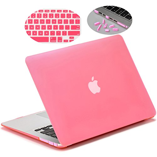 LENTION Hard Case for MacBook Air (13-inch, Mid 2009 to 2017) - Model A1369 and A1466 - (Previous Generation), with Keyboard Cover and Port Plugs, Matte Finish Case with Rubber Feet (Frost Pink)