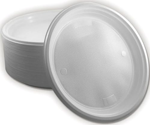 Trendsky 100x Ungeteilt Menüteller Mehrweg Plastikteller Ø 22cm Plastik Teller Kunststoffteller Spülmaschinenbeständig Wiederverwendbar reusable