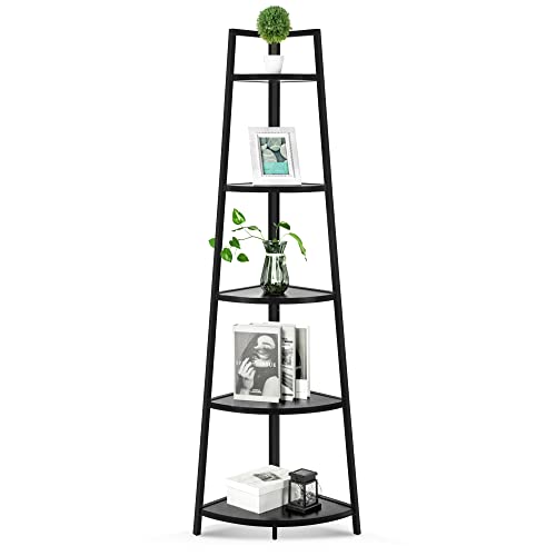 Acllkswx 70 Inch Rustic Corner Shelf 5 Tier Tall Corner Bookshelf Bookcase Plant Stand For Living Room, Kitchen, Home Office (Black) #TOP3