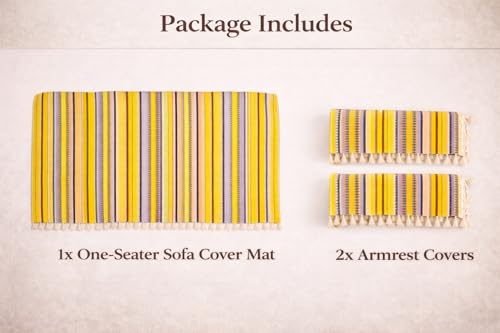 Image of Gifts Island 1 Seater Cotton Sofa Cover Mat | Anti Slip Armchair Cover Throw | All Over Furniture Protector with Elastic Straps | Washable Couch Cover for Living Room (Yellow, 1 Seater)