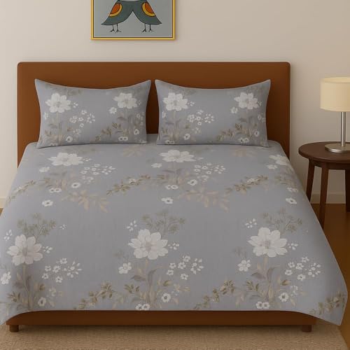 Image of HOMEKART 3D Printed 144 Tc Microfiber Double Bedsheet with 2 King Size Pillow Covers Breathable | Wrinklfree | Summer | Topsheet (Dark Grey Cricle Print, 90 x 90 Inches)