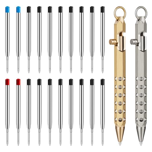 Image of Origin-Joy 2 Pack Bolt Action Pen Set, Six Edge Solid Brass EDC Pocket Tactical Pen With 20 Ballpoint Refills (Natural Brass & Nickel Gray)