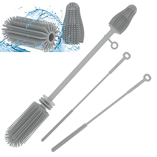 Image of Silicone Baby Bottle Brush and Straw Cleaner Brush Set,Silicone Fully Encased Dish Brush,Versatile Deep Cleaning Long Water Bottle Brushes,Heat Resistant Sturdy Kitchen Brush,Hangable Cup Brush