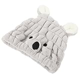 Ciieeo Absorbent Coral Fleece Hair Drying Cap with Cartoon Ears, Quick Dry Towel Wrap Bath Hat in Light
