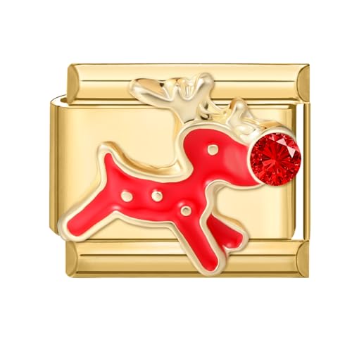 Loozykit Italian Charms Gold Christmas Series 9mm italian charm bracelet charms stainless steel Splicable Italian Style Charm Link for Italian Style Bracelets Girl Boy Gift(Red fawn)