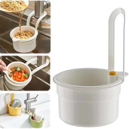 LexTex - Crépine De Robinet Suspendue, Panier D'évier 2025, Passoire Multifonctionnelle Suspendue for Fruits Et Légumes, Facile à Installer, Outil De Cuisine à Mailles Fines En Plastique à égouttage Rapide(Whi