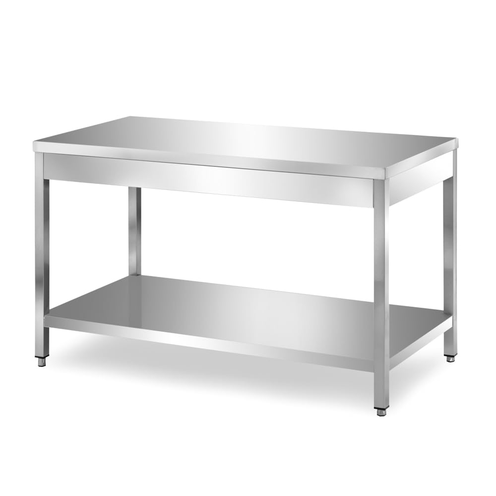 TECNA FOOD Tavolo da lavoro in acciaio INOX con Ripiano inferiore per cucine professionali bar hotel - profondità 60 cm - altezza 85 cm regolabile (120x60x85cm)
