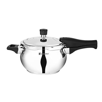 Bergner Pura Stainless Steel Pressure Cooker with Outer Lid, 3.5 Liters, Belly Shape/Handi Cooker, Triply Bottom, Induction Base, Silver, Gas Ready