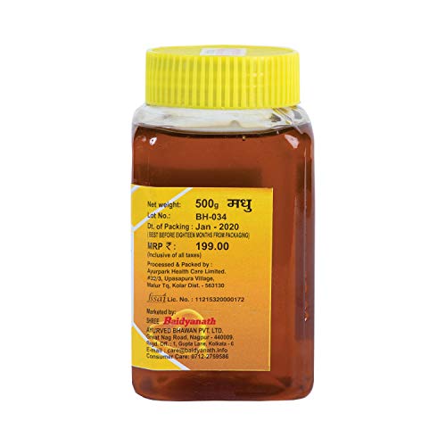 Image of Baidyanath Asli Ayurved Pure Natural Honey | Raw, Unfiltered, Unpasteurized | 100% Organic, Immunity Booster & Natural Sweetener | Rich in Antioxidants | No Added Sugar or Preservatives (500g,Pack of 2)