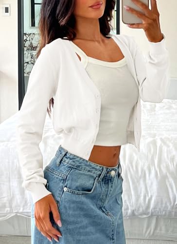 Image of Ezbelle Women's Long Sleeve Open Front Cropped Lightweight Cardigan Sweater Button Down Shirt 2026 Fall Tops