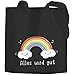Produktbild Moonworks® Jutebeutel Regenbogen Alles wird gut Mutmacher Geschenk Trost Aufmunterung positiv denken durchhalten schwarz 2 lange Henkel