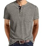 MLXSJ Men's Henley Shirts Casual Short Sleeve Button T-Shirt with Pocket (02 Khaki, M)