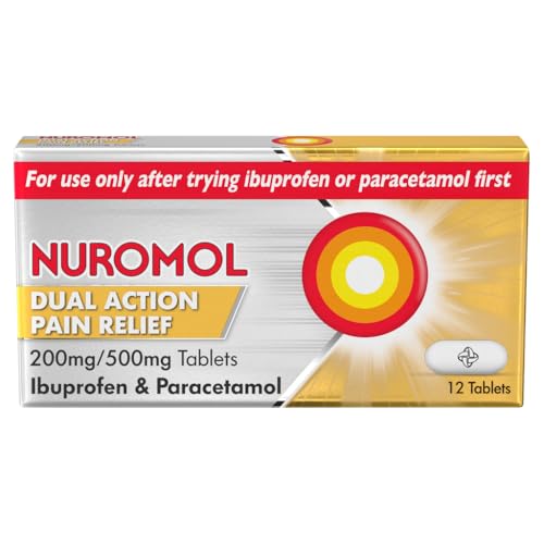 Nuromol Pain Relief Ibuprofen and Paracetamol Tablets, 12 Pack, Migraine Relief, Headache Relief, Joint, Period, Flu Tablets, Powerful Painkillers, Paracetamol, Pain and Fever