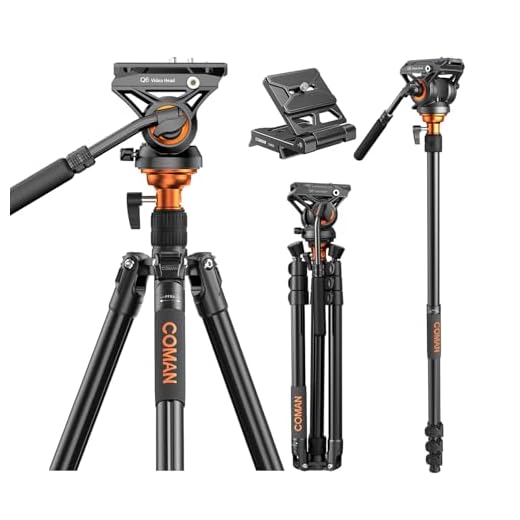 Fluid Head Tripod, COMAN Video Tripod Aluminium Alloy 70.8 inch for Canon Nikon Sony DSLR Camera