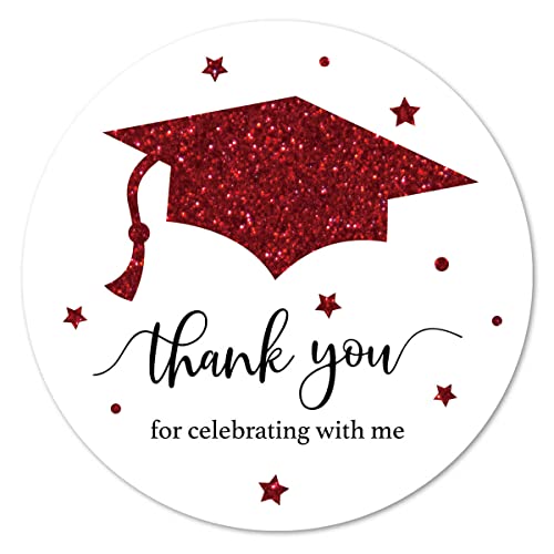 Red White Graduation Thank You Stickers, Congrats Grad Party Favor Sticker Labels 40-Pack 2in
