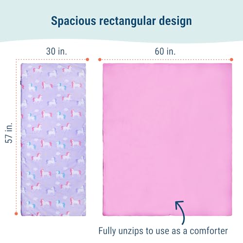 Image of Wildkin Kids Sleeping Bag - Roll-Up Design with Storage Bag for School, Travel & Camping - Unicorn