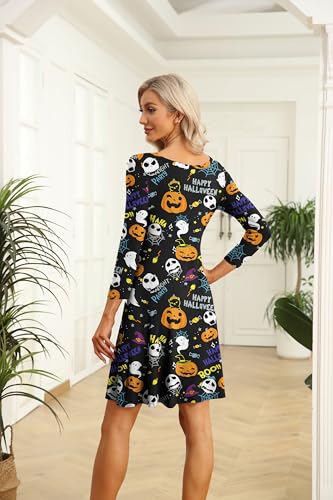 Image of VIISHOW Womens Round Neck 3 /4 Sleeves A-line Casual Tshirt Dress with Pocket