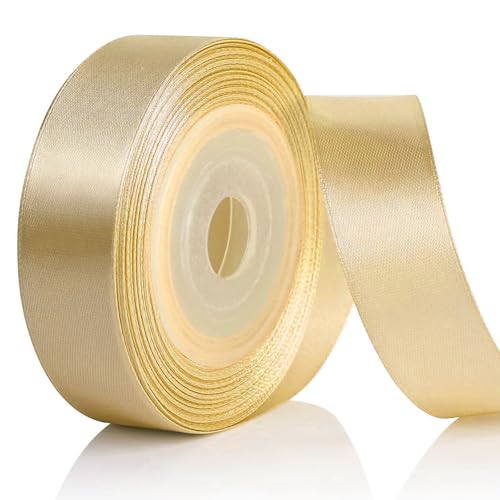AiQInu Fita de cetim dourada, fita de cetim de 25 mm x 22 m, fita de tecido para artesanato, embrulhos de presentes, balões, laços, decoração de casamento