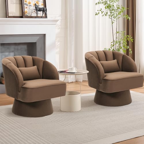 Aptliton Velvet Swivel Barrel Chair, 360 Degree Round Lounge Armchair with Plush Padding & Striped Backrest, Mid-Century Modern Accent Chair for Living Room, Bedroom, Office - Image 7