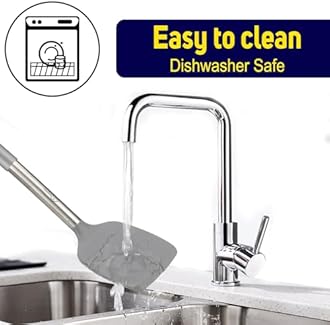 HOTEC Silicone Spatula Set of 2 Heat-Resistant 600°F & BPA-Free Kitchen SaptulaTurner with Stainless Steel Handles, Slotted & Solid Spatulas for Nonstick Cookware, 13.7 Inch, Grey