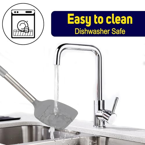 HOTEC Silicone Spatula Set of 2 Heat-Resistant 600°F & BPA-Free Kitchen SaptulaTurner with Stainless Steel Handles, Slotted & Solid Spatulas for Nonstick Cookware, 13.7 Inch, Grey