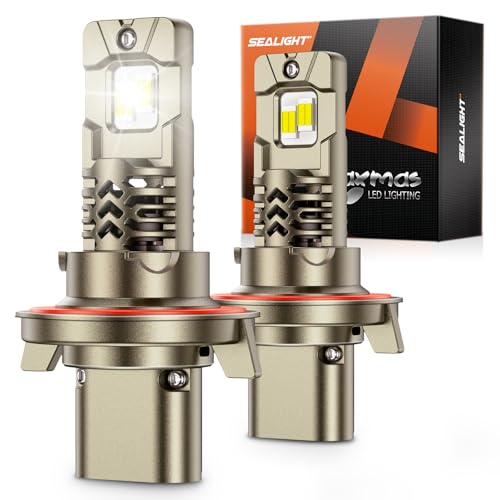 SEALIGHT Upgraded H13 Bulbs, 10X Super Bright, L2S 9008/H13 Light Bulbs, Real 1:1 Halogen Size, 6500K Cool White Driving Light, IP68 Waterproof, Plug and Play, Pack of 2