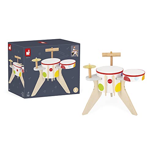 Batería de madera Janod Confetti con 4 percusiones para niños a partir de 3 años 2