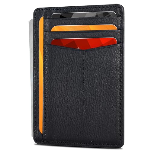 Oak Leathers Leather Slim Minimalist Wallet for Men & Women RFID Front Pocket Leather Card Holder Wallets (Nappa Black, Small)