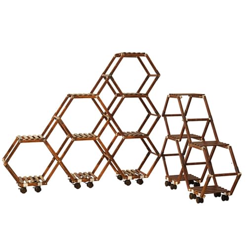 IUokLU Estantería Tipo Escalera para Plantas,Mesa para Macetas,Soportes De Madera para Plantas De Exterior para Varias Plantas,Soporte para Plantas De Interior Que (A1+A4+Rueda)