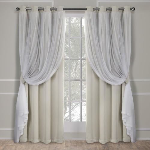 Image of TOWN & COUNTRY LUXE Talia Double Layer Indoor Curtains, Sheer and Room Darkening Blackout, Grommet Top, Energy Efficient Set, 52 inchx84 inch, Sand (Pack of 12)