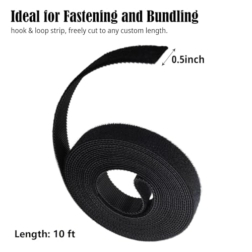 Image of Double-Sided Hook and Loop Straps, 1 /2 in x 10 ft Reusable Self-Gripping Straps, Hook and Loop Roll for Home Office (Black)