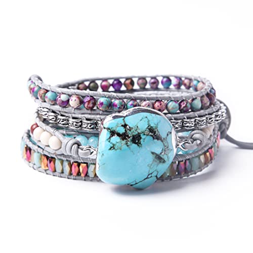 Image of YGLINE Boho Handmade Wrap Leather Tube Crystal Stone Bracelet for Women