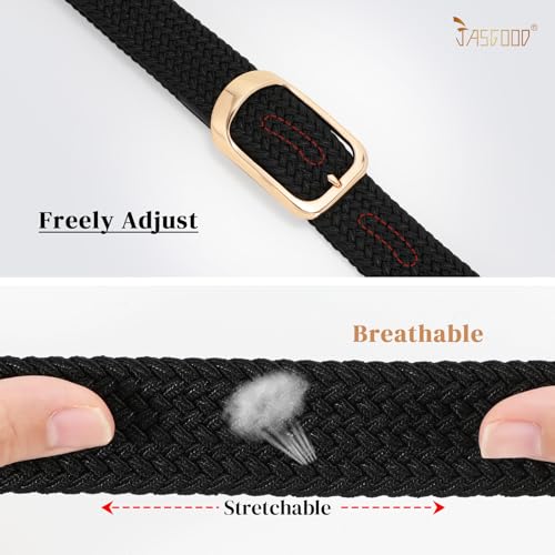 Image of JASGOOD Stretch Belt for Men, Men Women Elastic Woven Braided Belt 1 3 /8 Casual Belt Golf Belt for Jeans Pants