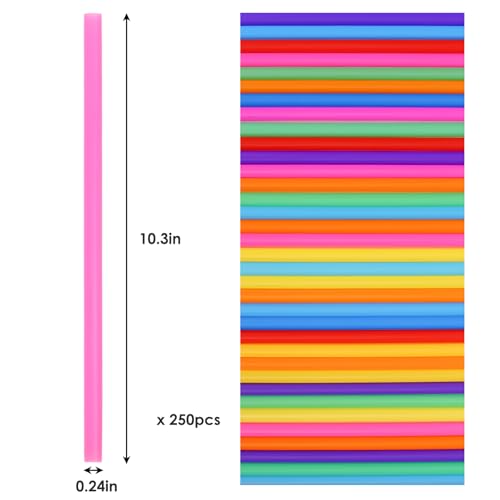 Image of 250pcs Plastic Straws Disposable, 10.3 Inches Drinking Straws, Extra Long Straws for 30oz Tumblers, Protein Shakers, Milkshakes & Iced Coffee, Colorful