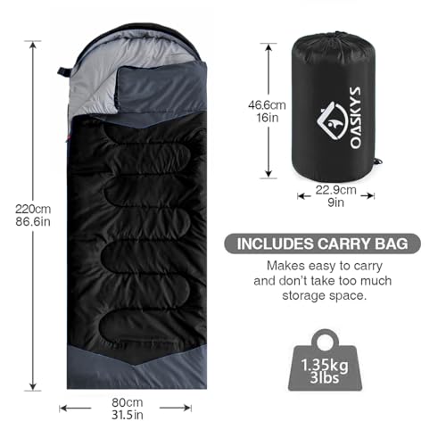 image for oaskys Camping Sleeping Bag - 3 Season Warm & Cool Weather - Summer Sp
