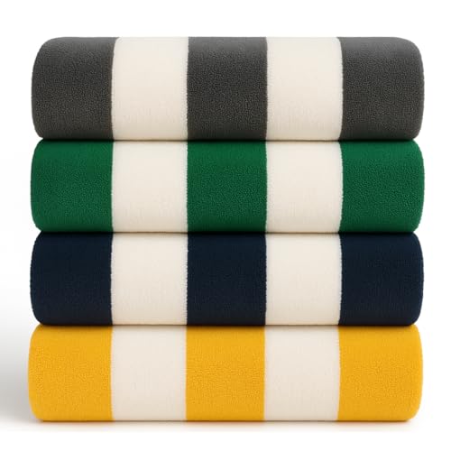 Salt Earth Cotton Family Beach Towel (Pack of 4, 30"x60") - Oversized Beach Cabana Striped Towels - Quick Dry & Absorbent Towels for Bathroom, Travel, Pool, Bath, Vacation, Home, Swim (Multi Color)