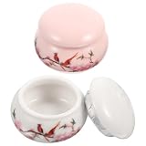 HAKIDZEL Kleiner Kosmetikpuderflasche aus Lebensmittelechter Keramik mit Deckel Staub und Feuchtigkeitsgeschützt 2 Stück Weiß Rosa Make Up und Rouge Vorratsgläser für Reisen und Zuhause