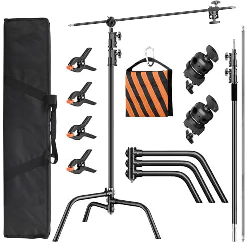 Heavy Duty C Stand 6.9ft/210cm with Holding Arm Sandbag and Storage Bag Grip Head Stainless Steel Photography Light Stand C-Stand Sturdy for Photography Studio Video Monolight Softbox Shooting?Black? by soonpho - Used condition - US$68.77