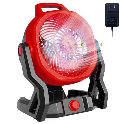 Battery Powered Fan for Milwaukee M18 18V Battery with AC Adapter, Up to 650 CFM High Velocity Cordless Fan, Low Noise 30dB, Variable Speed Portable Fans for Jobsite Camping Garage (No Battery)