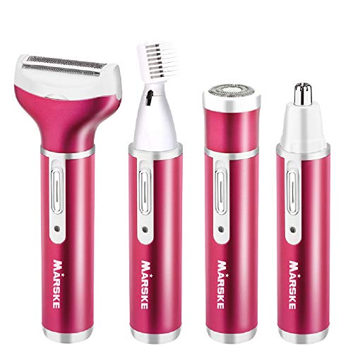 Women's Hair Removal new technology Electric Shaver Ladies Razor 4 in 1 for Legs Bikini Facial Nose Ears Eyebrows Body Hair Trimmer Cordless USB Rechargeable Painless fast Easy way (Rose Red)