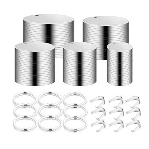 JUYO VONSAN Metal Stamping Blanks Tags Stainless Steel Charms for Jewelry Making Metal Plant Tags Stamping Dog Tags (100 Pcs Mix Size Tags with 200pcs Key Rings)