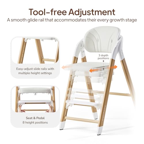 Image of Tinyiota High Chair for Babies and Toddlers, Foldable & 8-Level Adjustable, One-Handed Removable Tray, Ergonomic Baby Highchair Convertible into Desk Chair for Toddler to Adult (Wood Color)