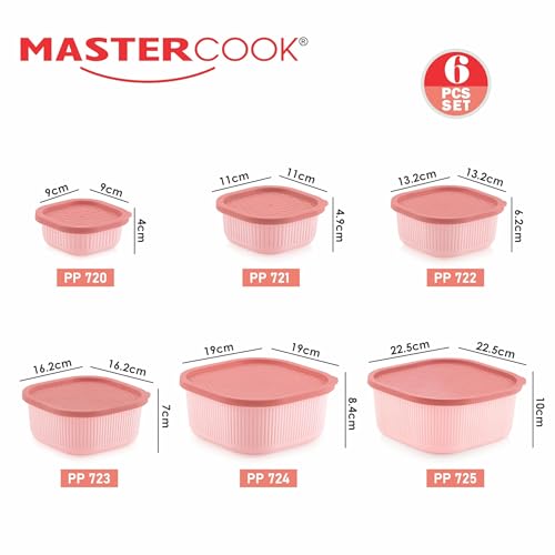 Image of Mastercook Airtight Square Food Storage Containers Set of 6, Peach