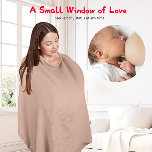 Cozary Stilltuch für Unterwegs, Stillschürze, 76 x 110 cm, Weicher und Atmungsaktiver Stillschal, Baumwolle, Nursing Cover for Breastfeeding Mit Rückenverstellgurt, Verstellbarer Riemen, Khaki