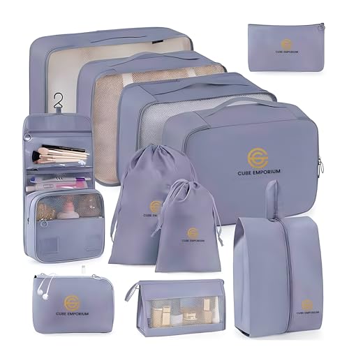 CUBE EMPORIUM Packing Cubes for Backpack & Suitcase - Waterproof Travel Essentials - 11pcs Luggage Packing Organizers - Dark Grey