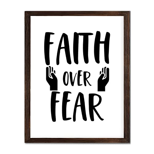 Tableau motivation Faith Over Fear plaque bois déco vintage
