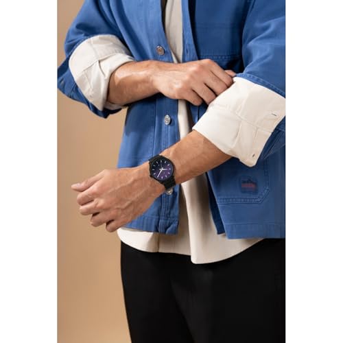 Image of Fastrack Vyb Arcane with Quartz Analog Purple+Black Dial Black Stainless Steel Strap Watch for Men - FV30047NM01W